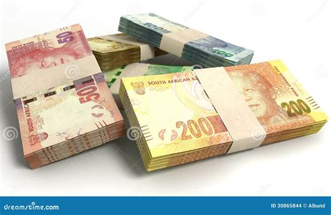 south african rand notes bundles stack stock images image