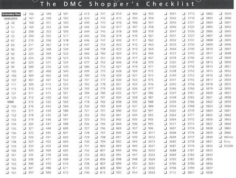 checklist  printable dmc color chart portal tutorials