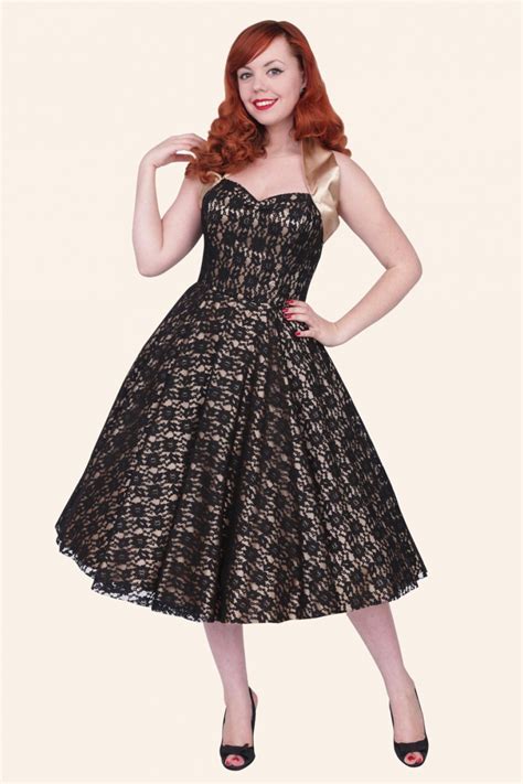 1950s retro halter luxury champagne satin black lace swing dress