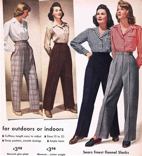 Casual Fall Style 1942 1950s Fashion Pants 1940s