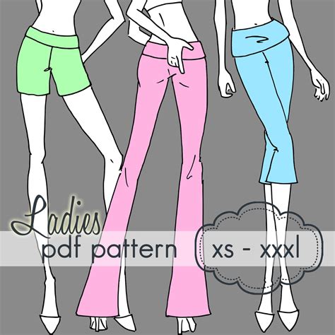 Ladies Yoga Pants Capris And Shorts Instant Download Xs Through