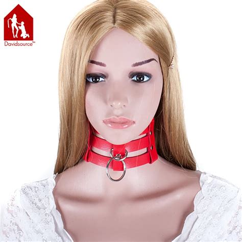 davidsource 430 80mm choker triple straps red leather collar with pull