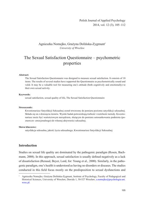 Pdf The Sexual Satisfaction Questionnaire Psychometric