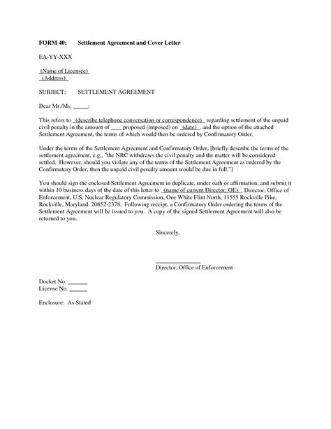 debt settlement agreement letter  printable documents