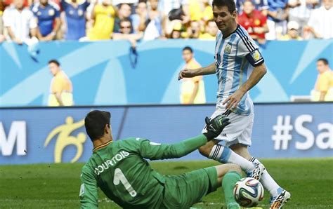 World Cup 2014 Thibaut Courtois Thwarts Lionel Messi For Eighth