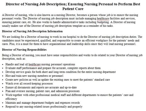 Director Of Nursing Job Description Ensuring Nursing
