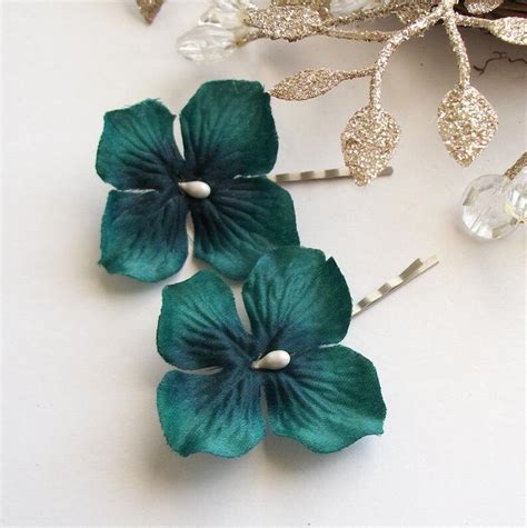 teal flower hair pins set   silver teal blue green flower etsy