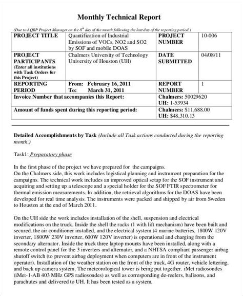 technical report template   document template