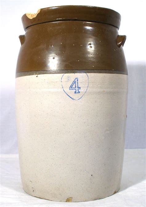 Antique Hand Thrown Blue Heart Stoneware Pottery 4 Gal Brown Butter