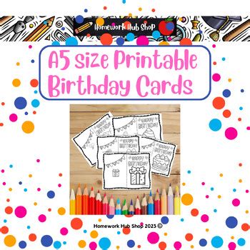 birthday card  print template  homework hub shop tpt