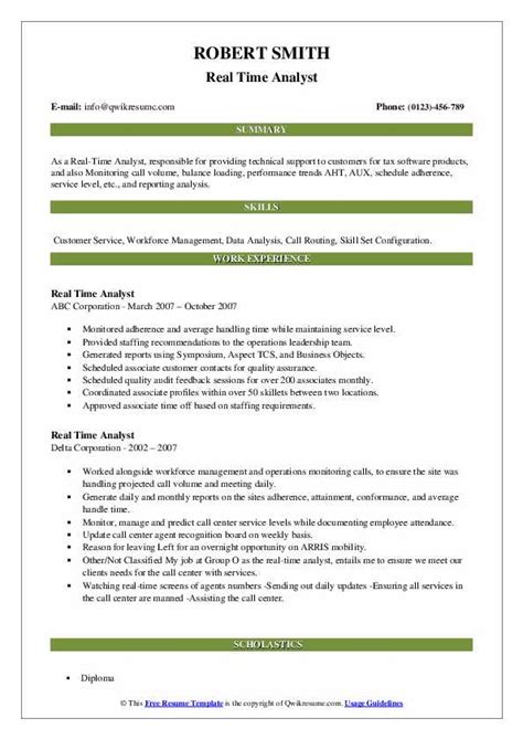 Real Time Analyst Resume Samples Qwikresume