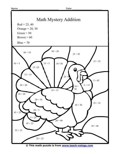 coloring pages kids  printable thanksgiving math worksheets