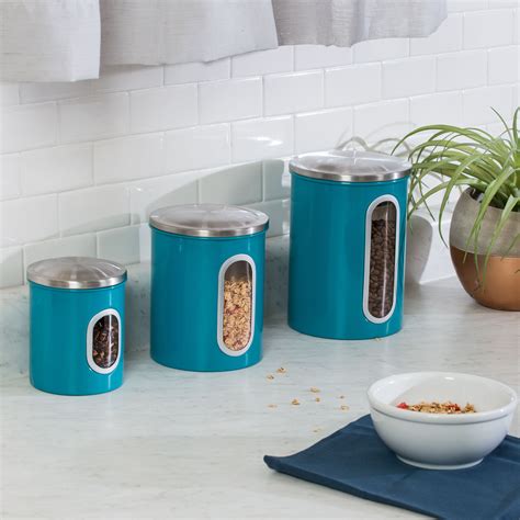 mainstays  piece stainless steel kitchen canister set  bold blue