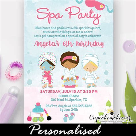 girls spa party invitations personalized cupcakemakeover