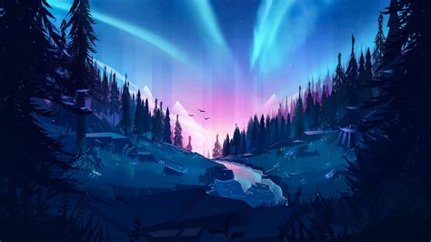 auroral forest  illustration p resolution hd  wallpapers images backgrounds