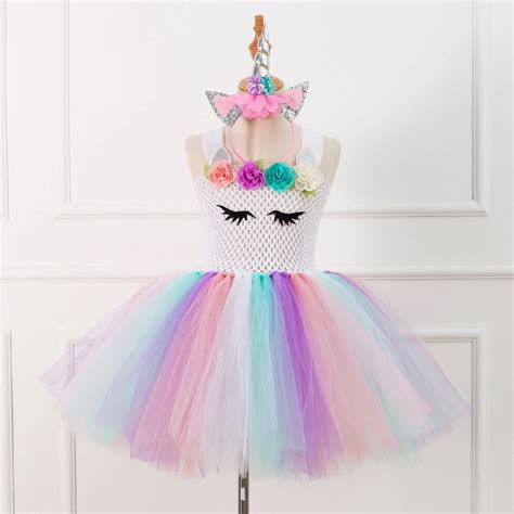 girls unicorn tutu dress rainbow princess kids birthday party dress