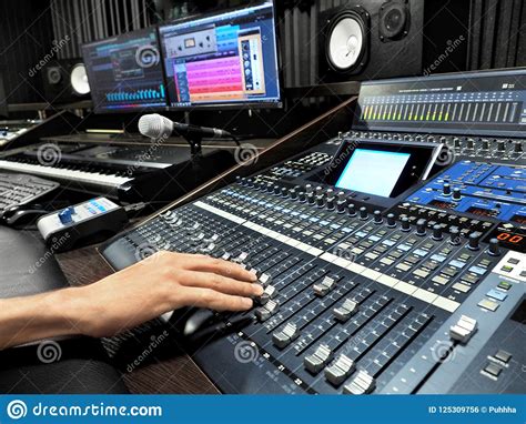 sound recording studio   recording equipment stock photo image  closeup industry