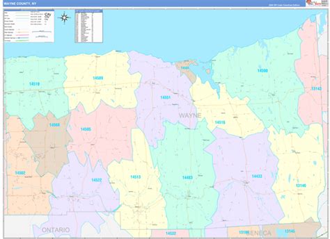 wayne county ny wall map color cast style  marketmaps mapsales