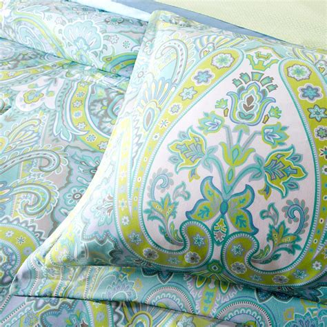 9 Pc Aqua Blue Green Paisley Queen Comforter Set Teal Boho Moroccan W