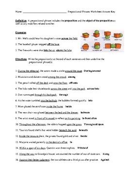 prepositional phrases worksheet test  homework  detailed