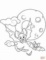 Coloring Pages Halloween Cute Bats Flying Printable Print Drawing sketch template
