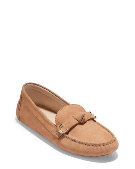 cole haan evelyn leather bow driver in natural lyst