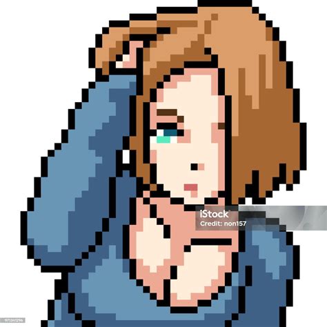 vector pixel art anime girl isolated cartoon arte vetorial de stock