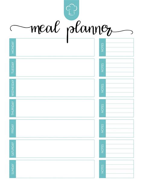 meal planning template printable web  spreadsheet   easy
