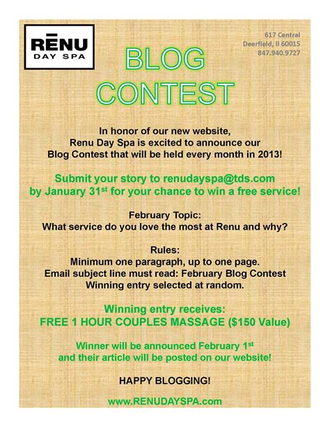 february blog contest renu day spa