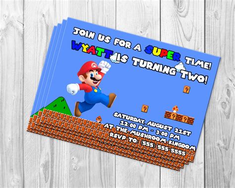 Super Mario Invitation Mario Birthday Party Mario Invite Etsy