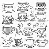 Tea Cup Coloring Drawing Pages Coffee Cups Doodle Mandala Printable Sketch Colouring Color Teacups Line Saucer Set Adult Tasse Embroidery sketch template