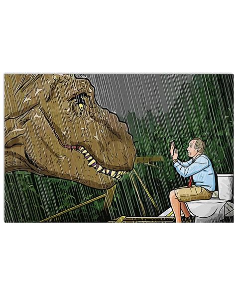 Jurassic Park T Rex Toilet Scene Cartoon Poster