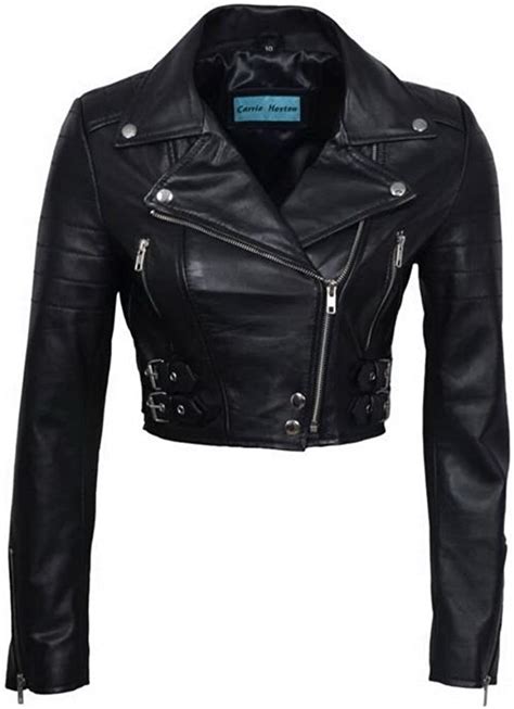 infinity women s chic black cropped leather biker jacket at amazon
