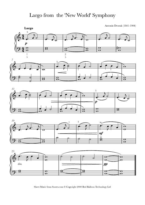 dvorak largo    world symphony sheet   piano notescom