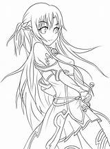 Asuna Sword Manga Drawing Online Yuuki Lineart Anime Coloring sketch template