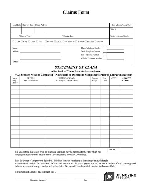 moving claim form fill  printable fillable blank pdffiller