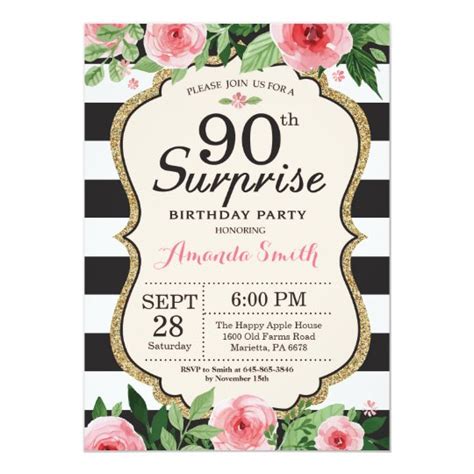 surprise 90th birthday invitation women floral