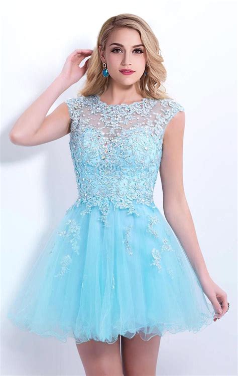 99 lace applique sky blue homecoming dresses capped