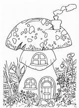 Fairy Coloring Pages House Mushroom Fairies Printable Drawing Colouring sketch template