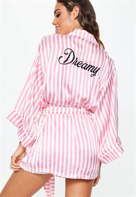 Pink Dreamy Striped Satin Dressing Gown Missguided