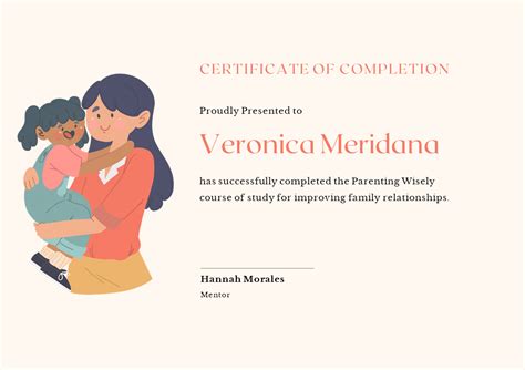 editable parenting class certificate  completion template