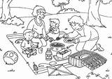 Picnic Coloring Clipart Family Summer Caillou Food Pages Beach Kids Children Open Their Sketch Coloringsun Clipground Size Utilising Button Print sketch template