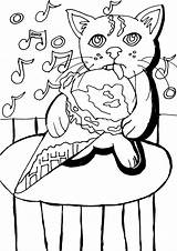Cat Coloring Printable Pages Cream Ice Kitty Eating Kids Cone Featuring Summer Hot Listening While Music sketch template