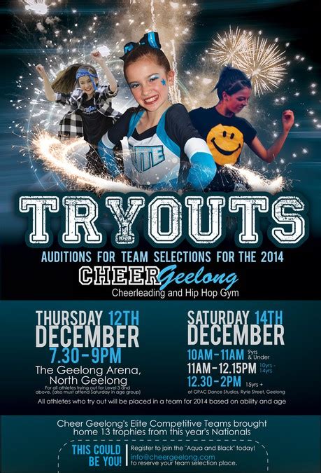 cheer and dance teams 2014 tryouts flyer postcard flyer or print