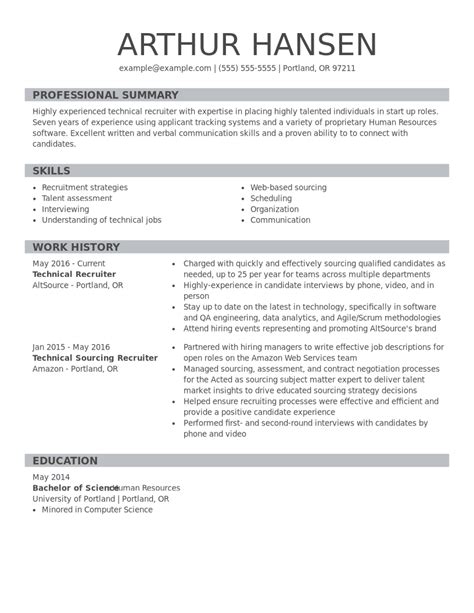 professional technical recruiter resume examples