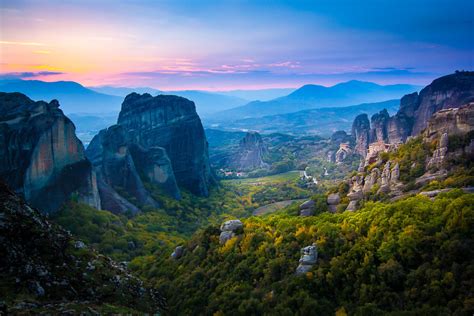 Meteora Trikala Greece The View Of The Cliff Top