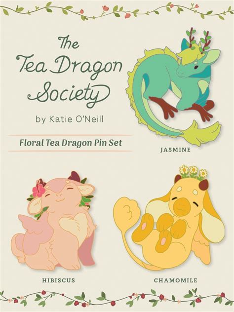 tea dragon society floral tea dragon pin set dragon tea floral tea