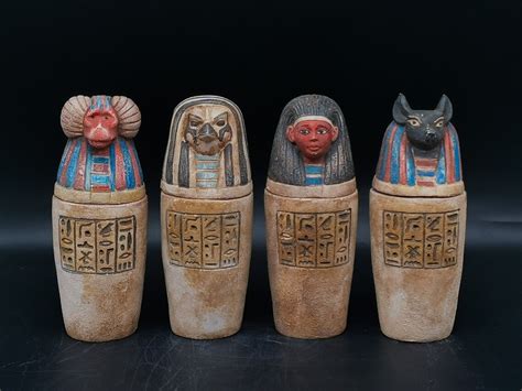 unique egyptian art set   canopic jars sons  horus etsy