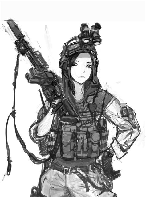 anime army girl drawing