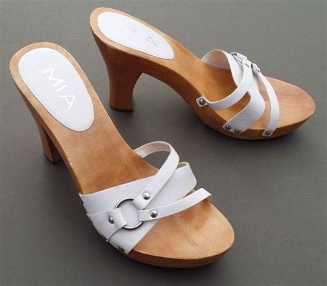 mia sandals open toe shoes mules white leather vintage wooden high open toe shoes womens
